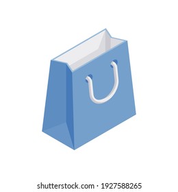 Isometric vectorial ilustración de bolso de papel de dibujos animados azul brillante diseñado como ícono mínimo para la campaña de promoción de tienda en línea moderna