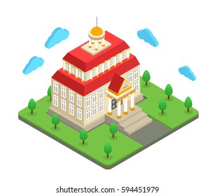 Isometric vector illustration. Isometric building. Town hall, city hall