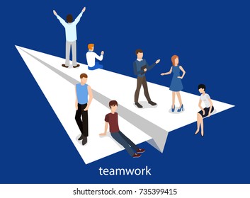 Isometric vector illustration business concept teamwork brought success