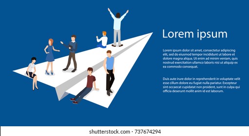 Isometric vector illustration business concept teamwork brought success