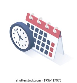 Isometric vector illustration.  Calendar and clock icon. 
