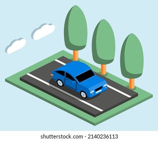 Isometric vector illustration Car in the parking lot and Parking tickets. Flat illustration icon for web. Urban transport. Accessibility.