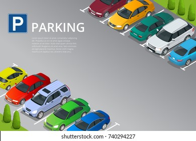 Isometric vector illustration Car in the parking lot . Flat illustration icon for web. Urban transport. Parking space. Accessibility