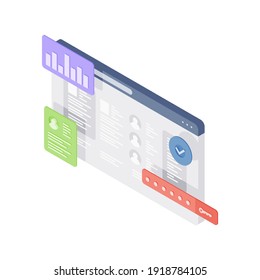 Isometrische Vektorgrafik-Cartoon-Webseite mit vertraulichen privaten Finanzinformationen und rotem Sicherheitspasswort-Symbol einzeln auf weißem Hintergrund
