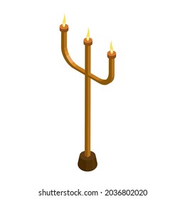 isometric vector illustration of a chandelier with burning candles. isolated on white.