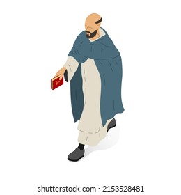 Isometric vector illustration of a Christian religious man, priest or monk.