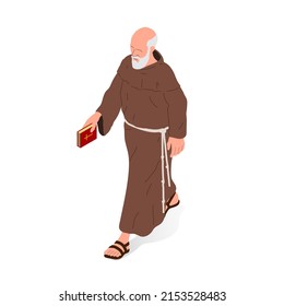 Isometric vector illustration of a Christian religious man, priest or monk.