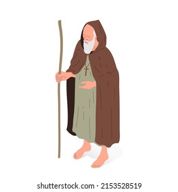 Isometric vector illustration of a Christian religious man, priest or monk.