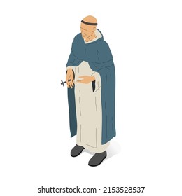 Isometric vector illustration of a Christian religious man, priest or monk.