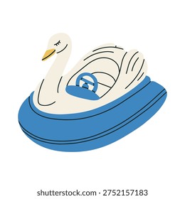 Isometric vector illustration of a classical swan-shaped pedal boat. Perfect for park lake rental advertisement, summer vacation brochure designs and children's storybook illustrations.