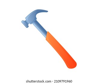Isometric vector illustration claw hammer isolated on white background. Carpenter or builder hammer vector icon in flat cartoon style. Handyman tool for home repair.