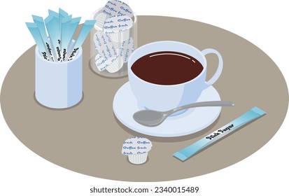 Isometric vectorial ilustración del café, el azúcar y la leche