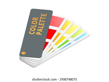 Isometric vector illustration color guide with palette of paint samples isolated on white background. Realistic color palette guide icon in flat cartoon style. Sample colors catalog.