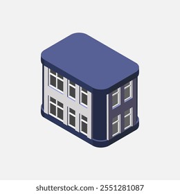 An isometric vector illustration of a compact building with modern design. Perfect for use in apps, games, and graphic projects.