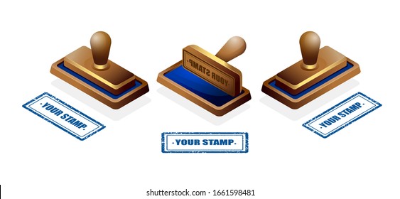 Isometric vector illustration. Concept 3d graphics on a white background. Isometry. Stamper, rubber stamp Authenticating document. Element, object, icon for web design infographics, site and game.
