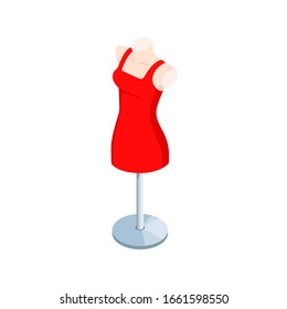 Isometric vector illustration. Concept 3d graphics on a white background. Isometry. Female mannequin, silhouette for shop and tailoring. Element, object, icon for web design infographics, sites, game.