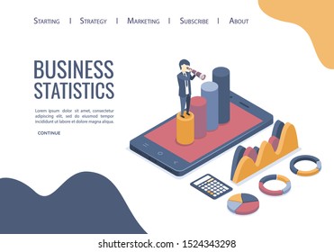Isometric vector illustration.  Concept of analysis data, statistics.
