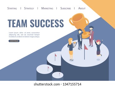 Isometric vector illustration.  The concept of the victory of the business team.  Team success, Flat style.
