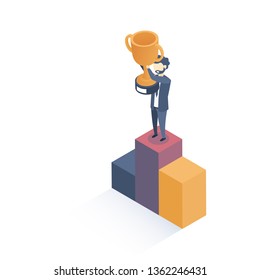 Isometric vector illustration. Concept of winner. Successful business.  Flat style.
