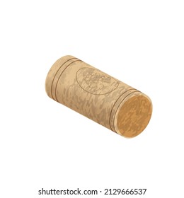 Isometric vector illustration of cork from wine bottle with corc texture isolated on white