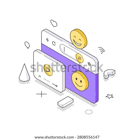 Isometric vector illustration of customer feedback. A concept for user satisfaction, online reviews, social media reactions, and sentiment analysis for a digital product or service
