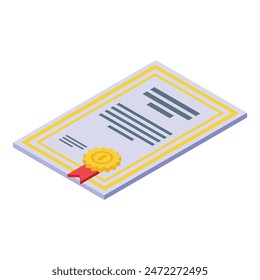 Isometric vector illustration of a decorative diploma certificate for academic achievement and graduation. With official seal and ribbon. Suitable for school. College. University. Degree
