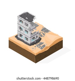 Isometric Vector Illustration Of Destruction And War In The Middle East.
War And Desert Conflict.