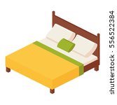 isometric vector illustration double mattress one king size bed with mattress and a high back: two pillows and one decorative pillow Comforter.vector illustration isolated on white background