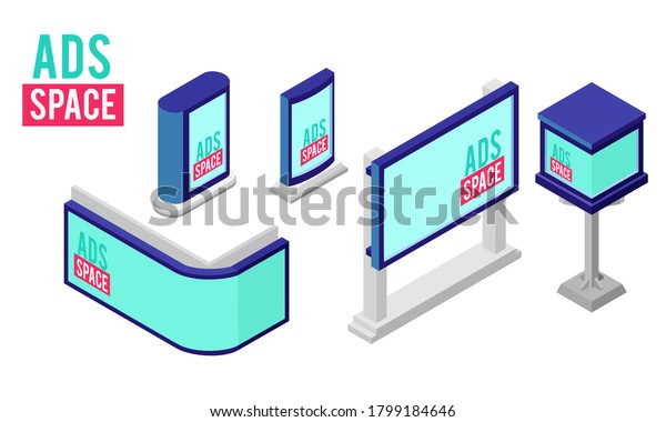 Isometric vector illustration of an\
electronic billboard space. Appropriate to illustrate the modern\
advertising equipment facility rental service. Isometric shape LED\
display panel for\
advertisement