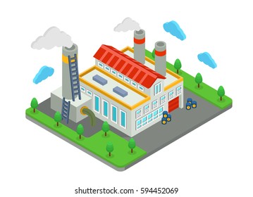 Isometric vector illustration. Factory building. industrial buildings