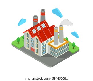 Isometric vector illustration. Factory building. industrial buildings.