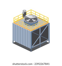 Isometric vector illustration of factory cooling tower. Single and stand alone air temperature system.