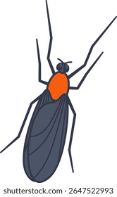 Ilustração vetorial isométrica de uma lovebug feminina. Corpo preto com tórax laranja.
