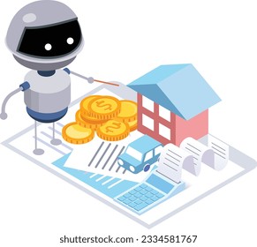 isometric vector illustration of financal adviser robot 