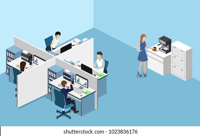 Isometric vector illustration flat 3d office interior departments concept vector.