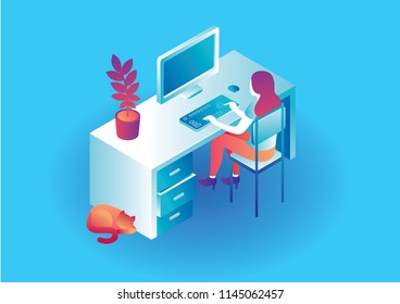 Isometric vector illustration of freelancer workplace