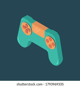 Isometric vector illustration of game pad joystick. blue and orange colors 