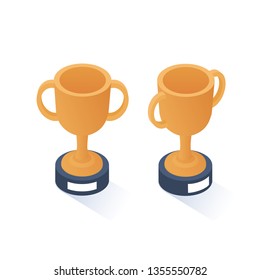 Isometric vector illustration. Gold Cup. Symbol of success, winning, championship.  Cup icon.
