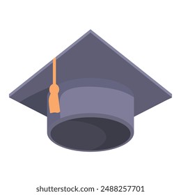 Isometric vector illustration of graduation cap as a symbol of academic achievement and success, perfect for graduation ceremonies at high school, college, university, or postsecondary education