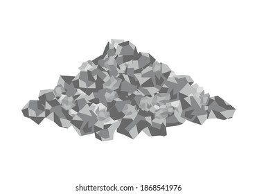 Isometric vector illustration gravel pile isolated on white background. Heap of gravel colorful vector icon. Crushed and stones in flat cartoon style. Construction and building material.