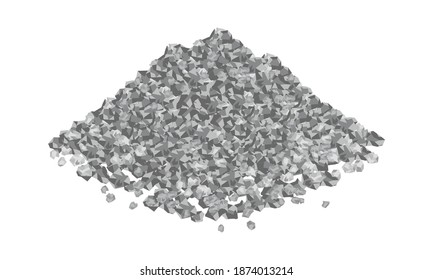 Isometric vector illustration gravel pile isolated on white background. Heap of gravel colorful vector icon. Crushed and stones in flat cartoon style. Construction and building material.