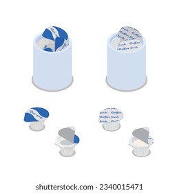 Isometric vector illustration of gum syrup and milk in a ceramic container