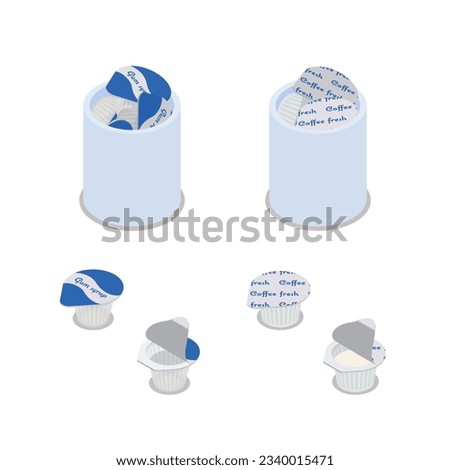 Isometric vector illustration of gum syrup and milk in a ceramic container