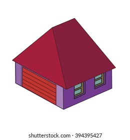 Isometric vector illustration of house. Painted by hand on a white background. 