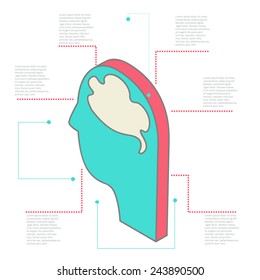 Isometric vector illustration of Human head with business success strategy plan idea, infographic made of Human head. Vector illustration