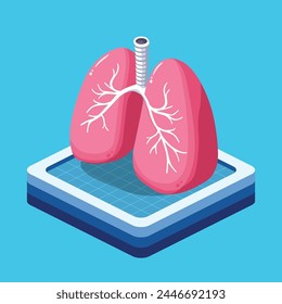 Isometric Vector Illustration, Human Lungs Organ