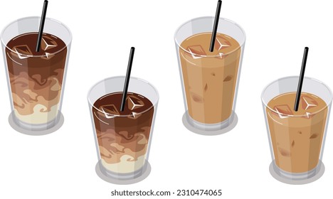 Isometric vector illustration of an iced cafe latte