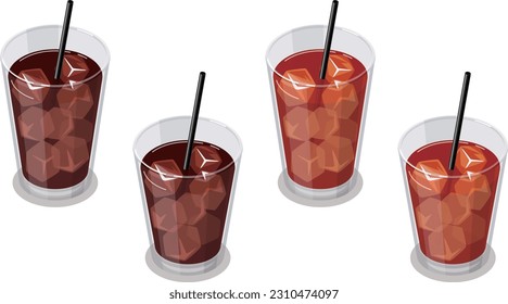 Isometric vector illustration of iced coffee and iced tea