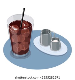 Isometric vector illustration of iced coffee with gum syrup and milk