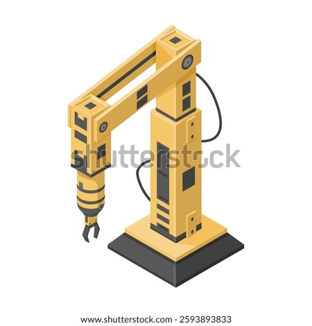 Isometric Vector Illustration Icon of Automated Factory Assembly Line Hydraulic Robot Arm